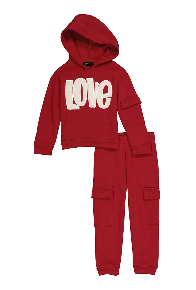 Toddler Girls Love Cargo Sweatshirt and Joggers, Burgundy, Size 4T