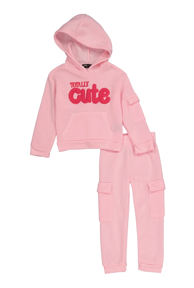 Toddler Girls Totally Cute Cargo Sweatshirt and Joggers, Pink,