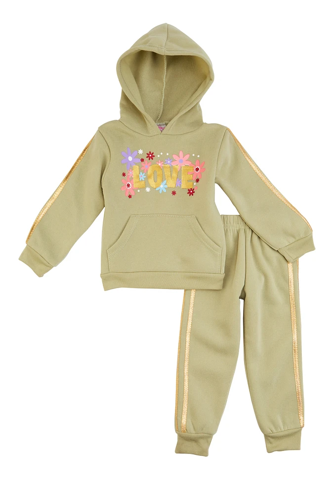 Toddler Girls Floral Love Graphic Sweatshirt and Joggers,