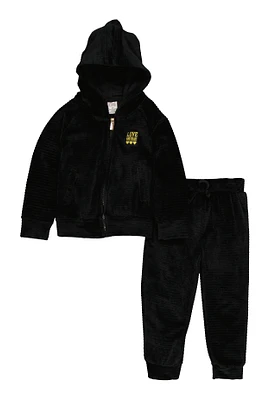 Toddler Girls Velour Love Sweatshirt and Joggers, Black, Size 2T