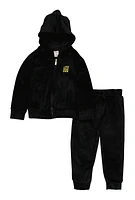 Toddler Girls Velour Love Sweatshirt and Joggers, Black, Size 2T
