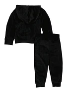 Toddler Girls Velour Love Sweatshirt and Joggers, Black, Size 2T