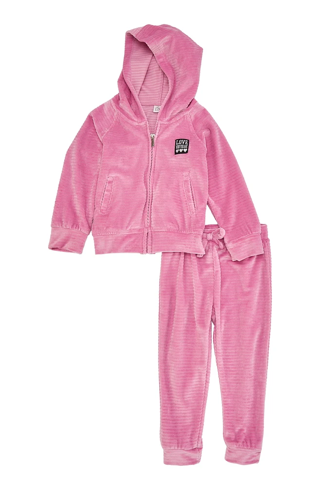 Toddler Girls Velour Love Sweatshirt and Joggers, Pink, Size 3T