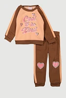 Toddler Girls Cool To Be Kind Graphic Sweatshirt and Sweatpants, Brown, Size 2T