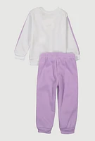 Toddler Girls Unique Glitter Graphic Sweatshirt and Joggers, Purple, Size 2T