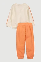 Toddler Girls Unique Glitter Graphic Sweatshirt and Joggers, Orange, Size 2T