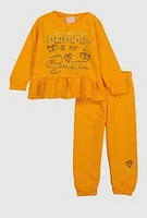 Toddler Girls Mommy Is My Bestie Glitter Sweatshirt and Joggers, Orange, Size 2T