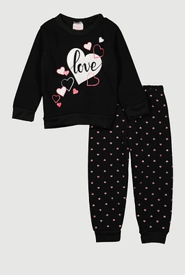 Toddler Girls Love Glitter Heart Sweatshirt and Joggers, Black, Size 2T