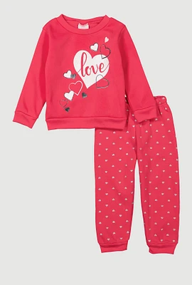 Toddler Girls Love Glitter Heart Sweatshirt and Joggers, Pink, Size 2T