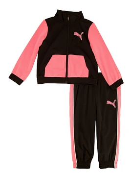 Toddler Girls Puma Color Blocked Track Jacket and Joggers, Black, Size 2T