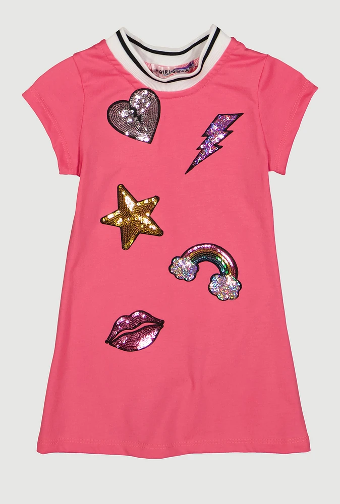Toddler Girls Sequin Embroidered Graphic T Shirt Dress, Pink, Size 2T