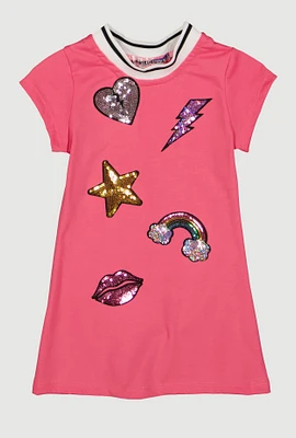 Toddler Girls Sequin Embroidered Graphic T Shirt Dress, Pink, Size 2T