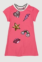 Toddler Girls Sequin Embroidered Graphic T Shirt Dress, Pink, Size 2T
