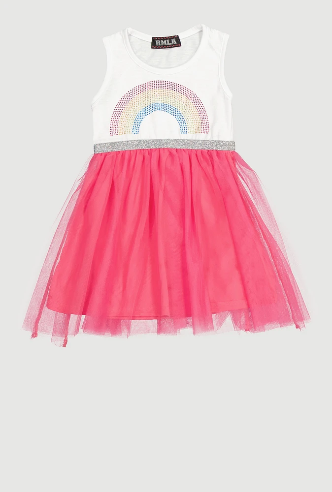 Toddler Girls Rainbow Studded Tutu Dress, Pink, Size 2T