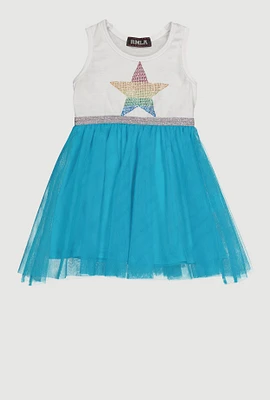 Toddler Girls Rainbow Star Studded Tutu Dress, Blue, Size 4T