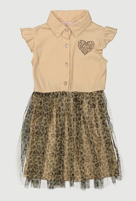 Toddler Girls Rhinestone Heart Animal Print Tutu Dress, Brown, Size 2T