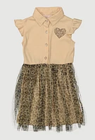 Toddler Girls Rhinestone Heart Animal Print Tutu Dress, Brown, Size 2T
