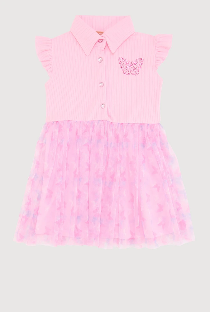 Toddler Girls Butterfly Print Tutu Dress, Pink, Size 4T