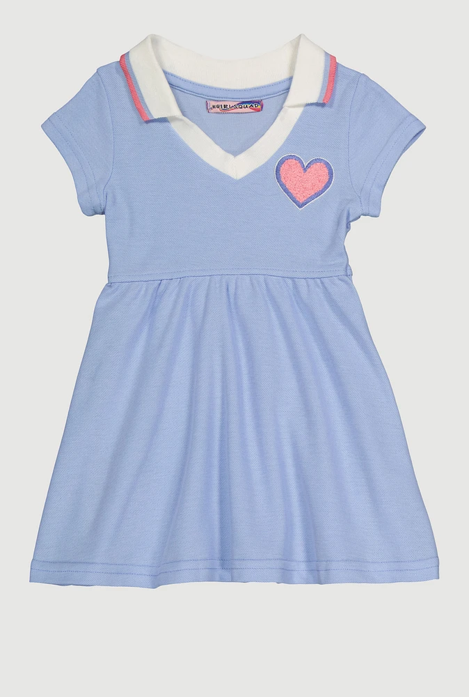 Toddler Girls Chenille Heart Varsity Stripe Skater Dress, Blue, Size 2T
