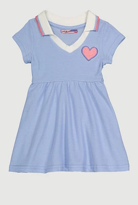 Toddler Girls Chenille Heart Varsity Stripe Skater Dress, Blue, Size 2T