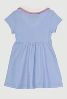 Toddler Girls Chenille Heart Varsity Stripe Skater Dress, Blue, Size 2T