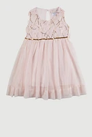 Toddler Girls Flower Applique Sequin Detail Tulle Dress, Pink, Size 4T