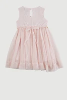Toddler Girls Flower Applique Sequin Detail Tulle Dress, Pink, Size 4T