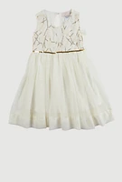Toddler Girls Sequin Flower Detail Tulle Dress, White, Size 4T