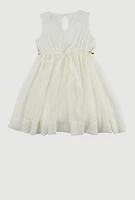 Toddler Girls Sequin Flower Detail Tulle Dress, White, Size 4T