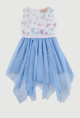Toddler Girls Butterfly Print Tulle Dress, Blue, Size 2T