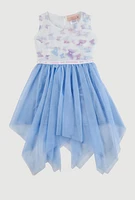 Toddler Girls Butterfly Print Tulle Dress, Blue, Size 2T