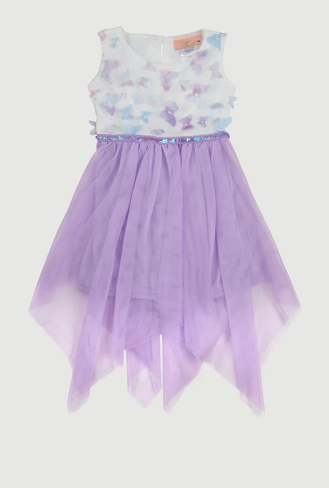 Toddler Girls 3D Butterfly Sequin Tutu Dress, Purple, Size 2T