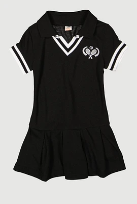 Toddler Girls Tennis Pleated Polo Dress, Black, Size 2T