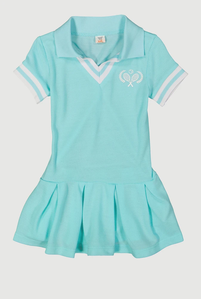 Toddler Girls Tennis Pleated Polo Dress, Blue, Size 3T