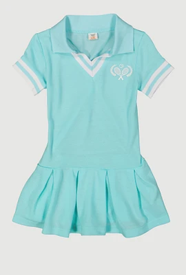 Toddler Girls Tennis Pleated Polo Dress, Blue, Size 3T