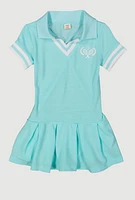 Toddler Girls Tennis Pleated Polo Dress, Blue, Size 3T