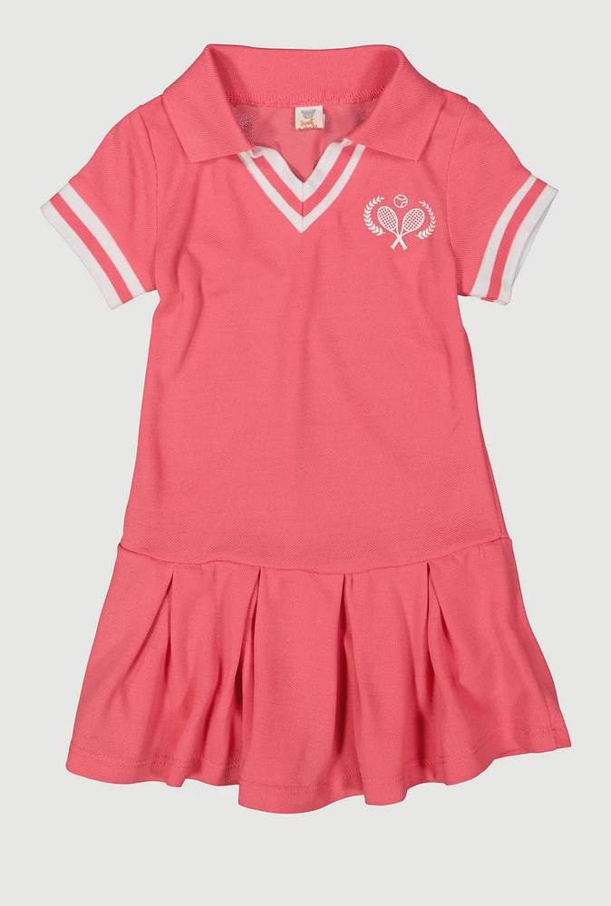 Toddler Girls Tennis Pleated Polo Dress, Pink, Size 4T