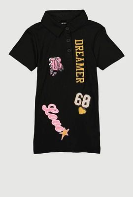 Toddler Girls Dreamer Graphic Polo Dress, Black, Size 4T