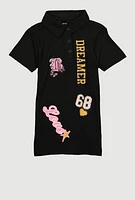 Toddler Girls Dreamer Graphic Polo Dress, Black, Size 4T