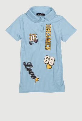 Toddler Girls Dreamer Graphic Polo Dress, Blue, Size 2T