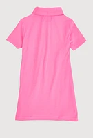 Toddler Girls Rib Knit Sassy Graphic Polo Dress, Pink, Size 3T