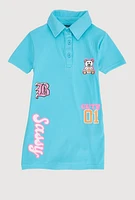 Toddler Girls Rib Knit Sassy Graphic Polo Dress, Blue, Size 4T