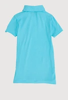 Toddler Girls Rib Knit Sassy Graphic Polo Dress, Blue, Size 4T