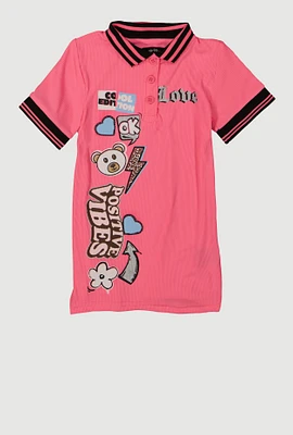Toddler Girls Rib Knit Varsity Stripe Positive Vibes Dress, Pink, Size 4T