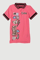 Toddler Girls Rib Knit Varsity Stripe Positive Vibes Dress, Pink, Size 4T