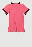 Toddler Girls Rib Knit Varsity Stripe Positive Vibes Dress, Pink, Size 4T