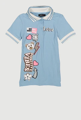 Toddler Girls Rib Knit Varsity Stripe Positive Vibes Dress, 3T