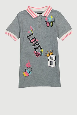 Toddler Girls Love 8 Graphic Polo Shirt, Grey, Size 4T