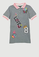 Toddler Girls Love 8 Graphic Polo Shirt, Grey, Size 4T