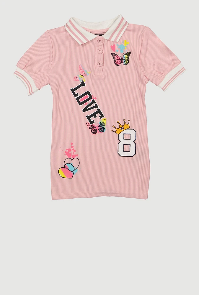 Toddler Girls Love 8 Graphic Polo Dress, Pink,